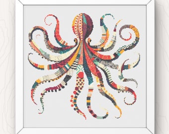 Colorful Octopus Cross Stitch Pattern: Sea Creature Design (PDF Download)