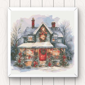 Christmas House Cross Stitch Pattern: Winter Village Scene (PDF Pattern)