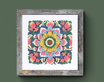 Patrón de punto de cruz de mandala floral: Diseño floral colorido (Descarga PDF)