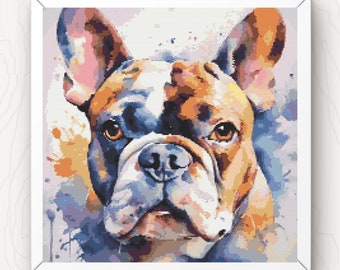 French Bulldog Cross Stitch Pattern: Watercolor Pet Portrait (PDF Download)
