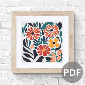 Retro Floral Cross Stitch Pattern: Modern Flower Chart (PDF Pattern)