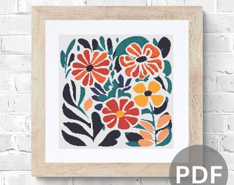 Retro Floral Cross Stitch Pattern: Modern Flower Chart (PDF Pattern)