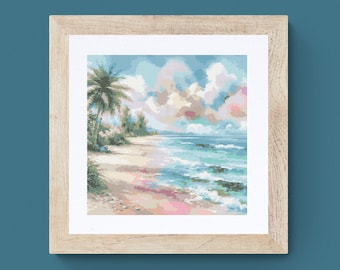 Beach Seascape Cross Stitch Pattern: Tropical Ocean Waves (PDF Download)