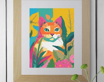 Cat Cross Stitch Pattern colourful pdf instant download pop art counted cross stitch pattern animal full coverage 148x200 stitches