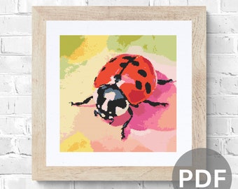 Kruissteekpatroon lieveheersbeestje: modern aquarelinsect (pdf-patroon)