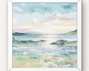 Watercolor Seascape Cross Stitch Pattern: Ocean Waves (PDF Pattern)