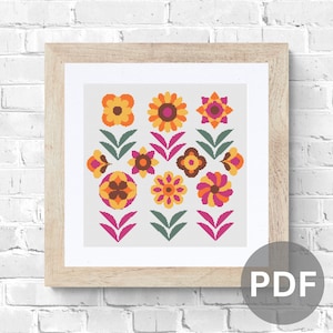 Retro Floral Cross Stitch Pattern: Abstract Flowers (PDF Pattern)