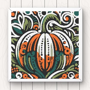 Cross stitch pattern pumpkin fall halloween colourful PDF digital download cross stitch chart folk art vegetable large easy