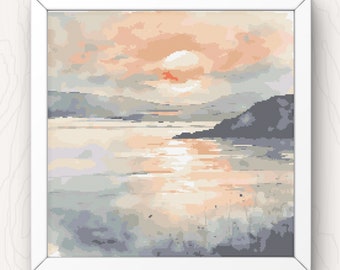 Sunset Seascape Cross Stitch Pattern: Coastal Beach Waves (PDF Pattern)