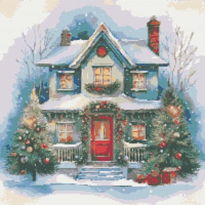 Christmas House Cross Stitch Pattern: Winter Village Scene (PDF Download)