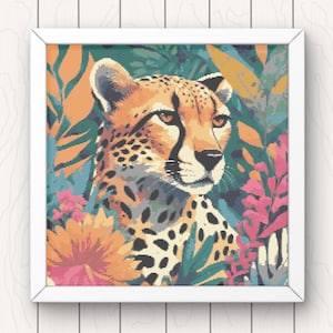 Cheetah Cross Stitch Pattern: Wild Cat Embroidery (PDF Download)