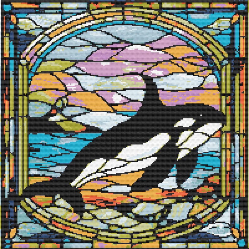 Orca Cross Stitch Pattern Stained Glass Killer Whale Modern Pdf Instant ...