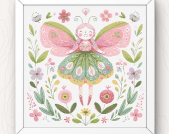 Flower Fairy Cross Stitch Pattern: Whimsical Floral Design (PDF Download)