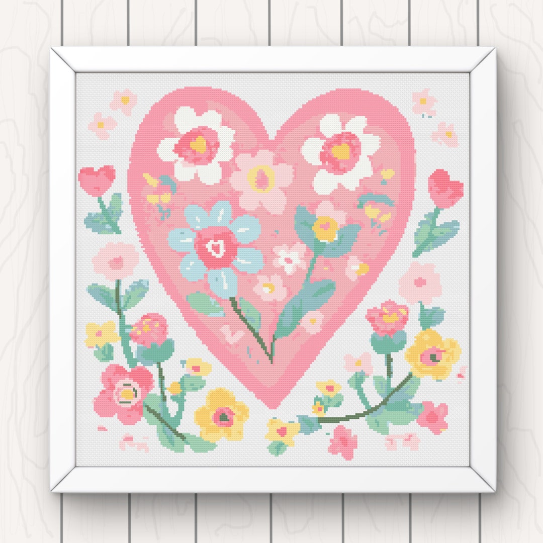 Floral Heart Cross Stitch Pattern: Folk Art Flowers (PDF Pattern) - Etsy