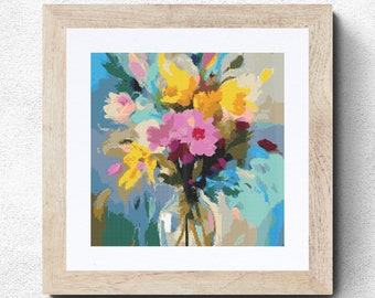 Floral Bouquet Cross Stitch Pattern: Still Life Flowers (PDF Download)
