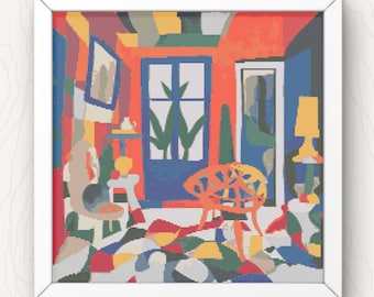 Modern Abstract Interior Cross Stitch Pattern: Colorful Home Decor (PDF Pattern)
