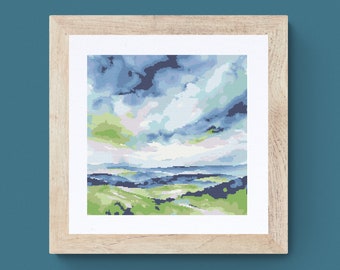 Watercolor Landscape Cross Stitch Pattern: Scenic Countryside (PDF Download)