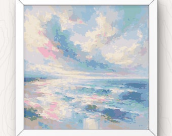 Ocean Seascape Cross Stitch Pattern: Waves & Beach (PDF Download)
