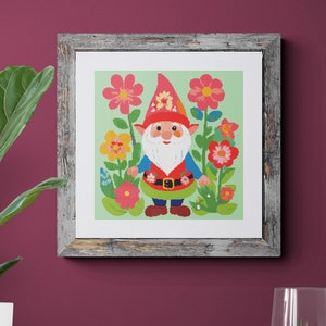 Floral Gnome Cross Stitch Pattern: Folk Art (PDF Download)