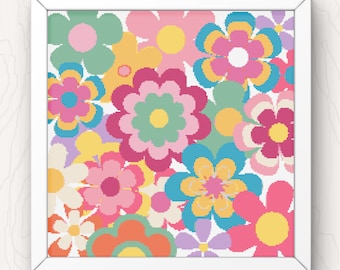 Retro Floral Cross Stitch Pattern: Abstract Flowers (PDF Download)