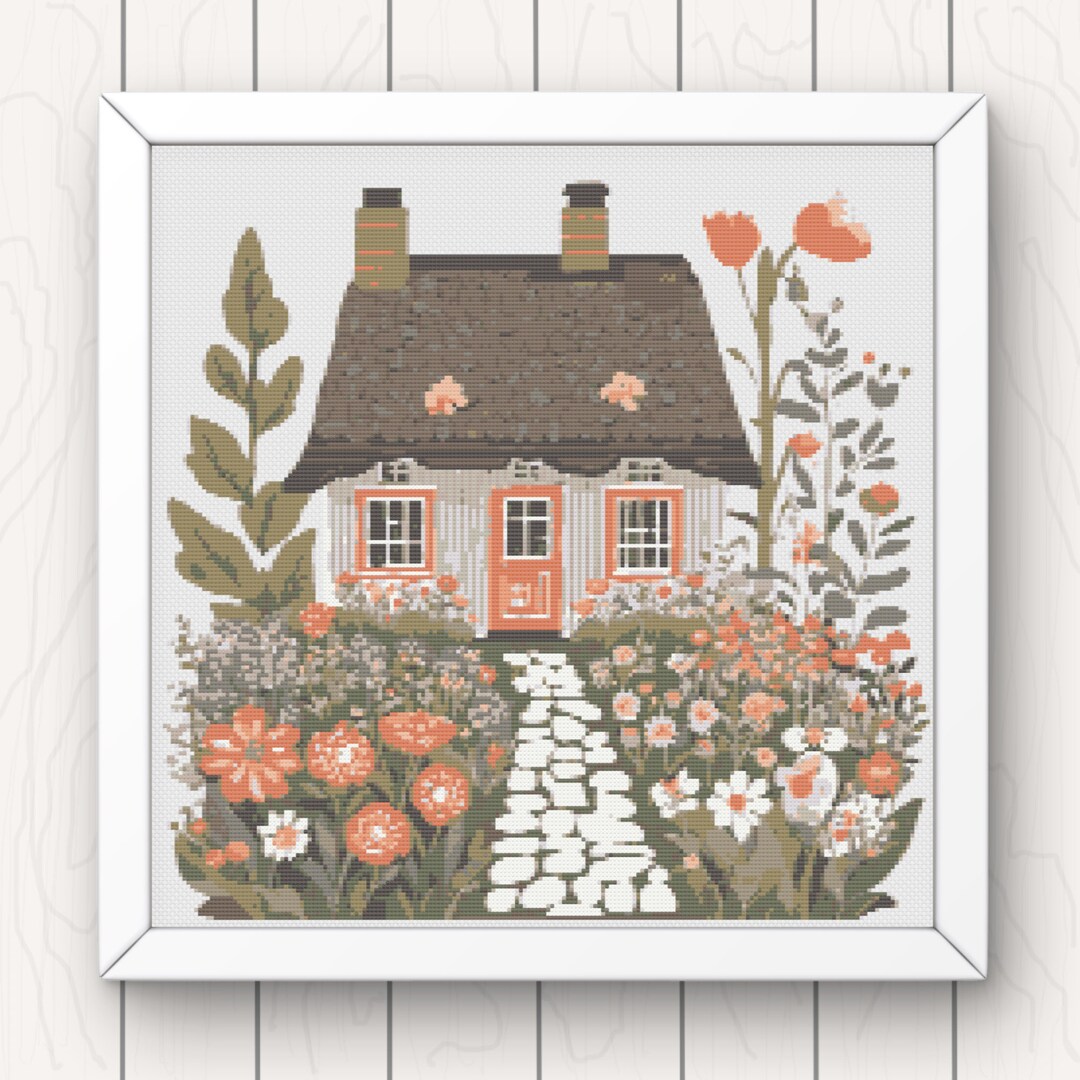Cross Stitch Pattern Cottage and Flower Garden Pdf Instant Download ...