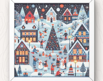 Christmas Village Cross Stitch Pattern: Cottagecore Winter Scene (PDF Download)
