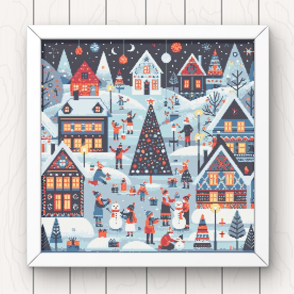 Cross Stitch Pattern Christmas Village Houses pdf instant download cottagecore counted cross stitch pattern chart xmas full coverage large