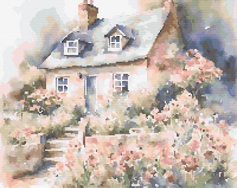 Patrón de punto de cruz "Casita de acuarela": Jardín floral (Descarga PDF)