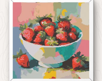 Strawberry Cross Stitch Pattern: Fruit Bowl Design (PDF Download)