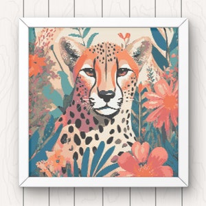 Cheetah Cross Stitch Pattern: Wild Cat Embroidery Chart (PDF Download)