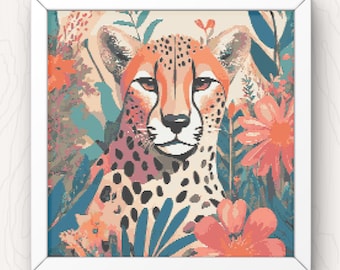 Cheetah Cross Stitch Pattern: Wild Cat Embroidery Chart (PDF Download)
