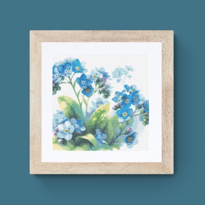 Vergeet me niet bloemen kruissteekpatroon moderne bloemen aquarel pdf instant download kruissteekkaart digitaal groot