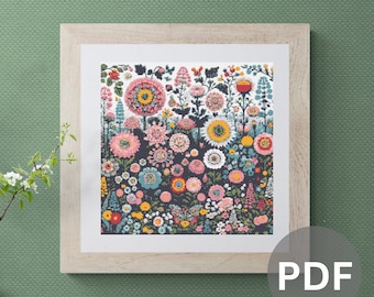 Flower Garden Cross Stitch Pattern: Floral Landscape (PDF Pattern)