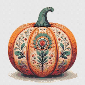 Folk Art Pumpkin Cross Stitch Pattern: Colorful Halloween Fall (PDF Digital Download)