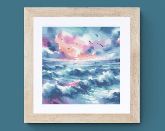 Seascape Cross Stitch Pattern: Ocean Waves, Beach (PDF Pattern)