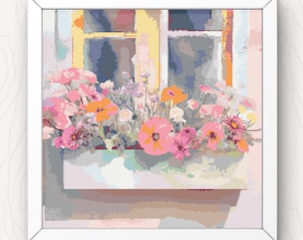 Floral Window Box Cross Stitch Pattern: Modern Cottagecore (PDF Pattern)