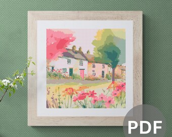 Village Houses Cross Stitch Pattern: Colorful Town (PDF Pattern)
