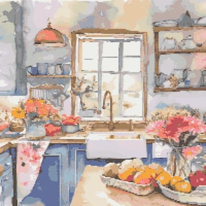 Farmhouse Kitchen Cross Stitch Pattern: Cottagecore Flowers (PDF Digital Download)