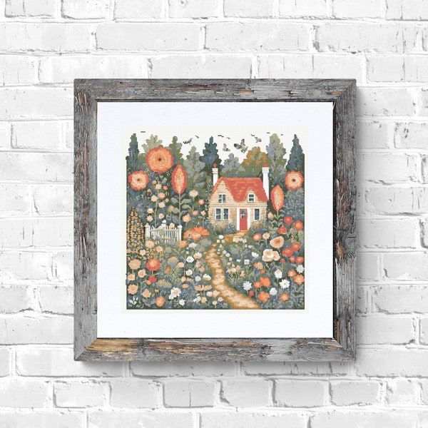 Cottage Garden cross stitch pattern pdf instant download counted cross stitch pattern 200 x200 stitches