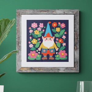 Gnome Cross Stitch Pattern: Folk Art Floral Design (PDF Download)