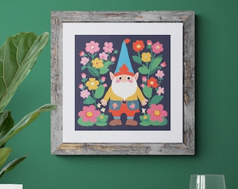 Gnome Cross Stitch Pattern: Folk Art Floral Design (PDF Download)