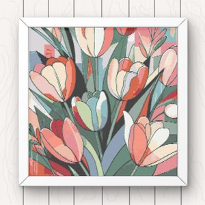 Patrón de punto de cruz de tulipanes: Floral abstracto moderno (Descarga PDF)