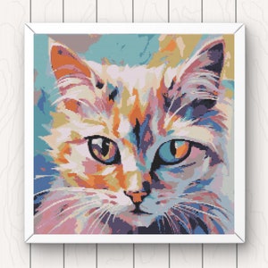 Colorful Abstract Cat Cross Stitch Pattern: Modern Feline Design (PDF Download)