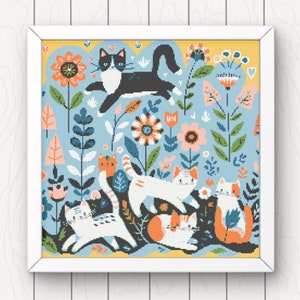 Cute Cats Cross Stitch Pattern modern bright colourful pdf instant download animal counted cross stitch pattern feline modern full coverage