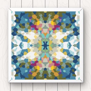 Geometric Floral Cross Stitch Pattern: Abstract Blue Yellow Green (PDF Download)