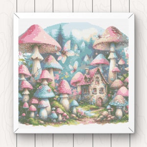 Fairy Houses Cross Stitch Pattern: Whimsical Watercolor Design (PDF Download)