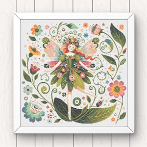 Flower Fairy Cross Stitch Pattern pretty whimsical pdf instant download counted cross stitch pattern approx 200x200 stitches