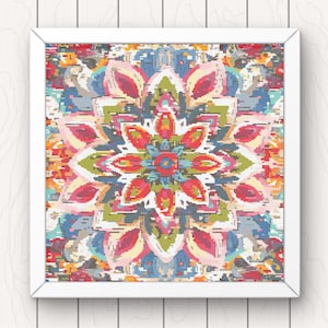 Floral Mandala Cross Stitch Pattern: Colorful Geometric Design (PDF Download)