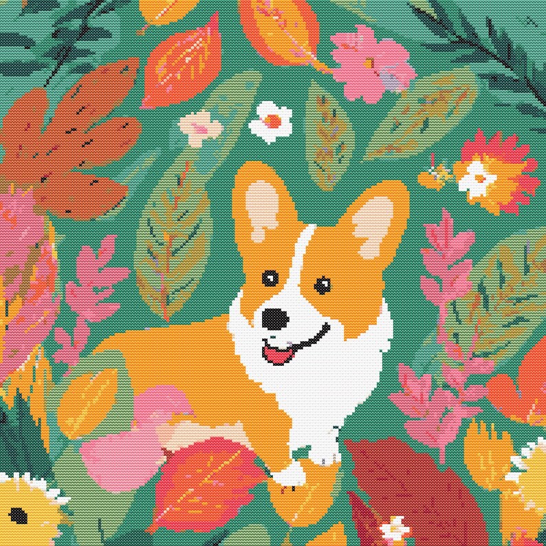 corgi dog cross stitch pattern