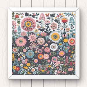 Flower Garden Cross Stitch Patroon bloemen pdf instant download landschap geteld kruissteek patroon grafiek volledige dekking